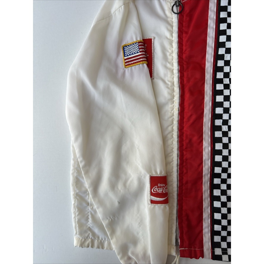 VTG 70s Coca Cola Racing Jacket Checkered Flag Nylon Coke Is It USA Mens M - Picture 8 of 16